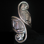 M.P.O. Sterling Silver Vintage Cuff Clamper Bracelet with Mexican Motifs from Taxco