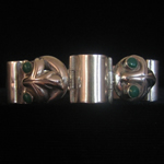 Unattributed Artist Pre-Eagle Taxco Chunky Sterling Silver & Green Art Glass Bracelet