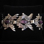 Striking Design Vintage Pre-Eagle Silver & Amethyst Mexican Bracelet