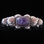 Vintage Pre-Columbian Motif Mexican Silver Leaf Breacelet with Amethyst Accent