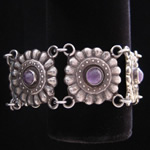 Pre-Eagle Vintage Mexican Silver Link Bracelet with Amethyst Accents