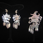 Miguel Garcia Martinez, Rancho Alegre Vintage Sterling Quetzalcoatl Pin / Pendant & Earrings