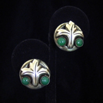 Unattributed Artist Vintage Pre-Eagle Silver & Green Glass Earrings
