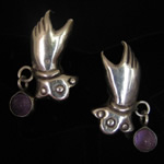 William Spratling Vintage Silver & Amethyst Hand Earrings - First Design Period