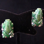William Spratling Design Vintage Carved Malachite Frog Earrings