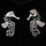 Salvador Teran of Taxco Vintage Sterling Silver Modernist Seahorse Earrings