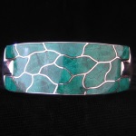 Sleek, Contemporary Inlaid Turquoise & Fine .950 Silver Hinged Bracelet from Peru