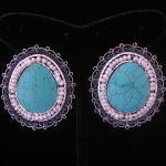 Large Turquoise & Seed Pearl Filigree Earrings from Oaxaca, Mexico