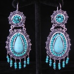 Turquoise & Sterling Silver Teardrop Filigree Earrings from Oaxaca, Mexico